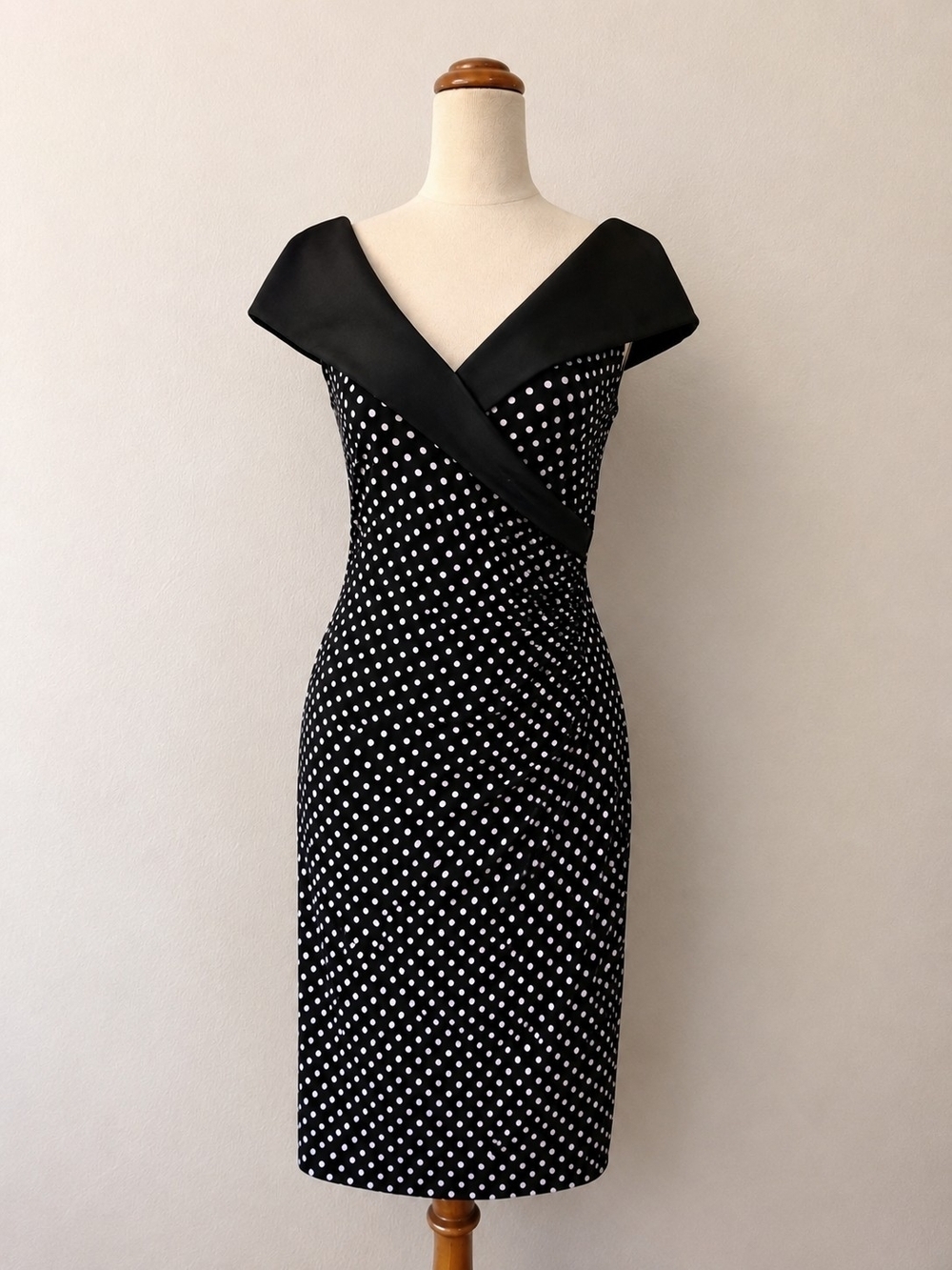 Joseph Ribkoff Polka Dot Off Shoulder Dress Black White Midi Cocktail Dress